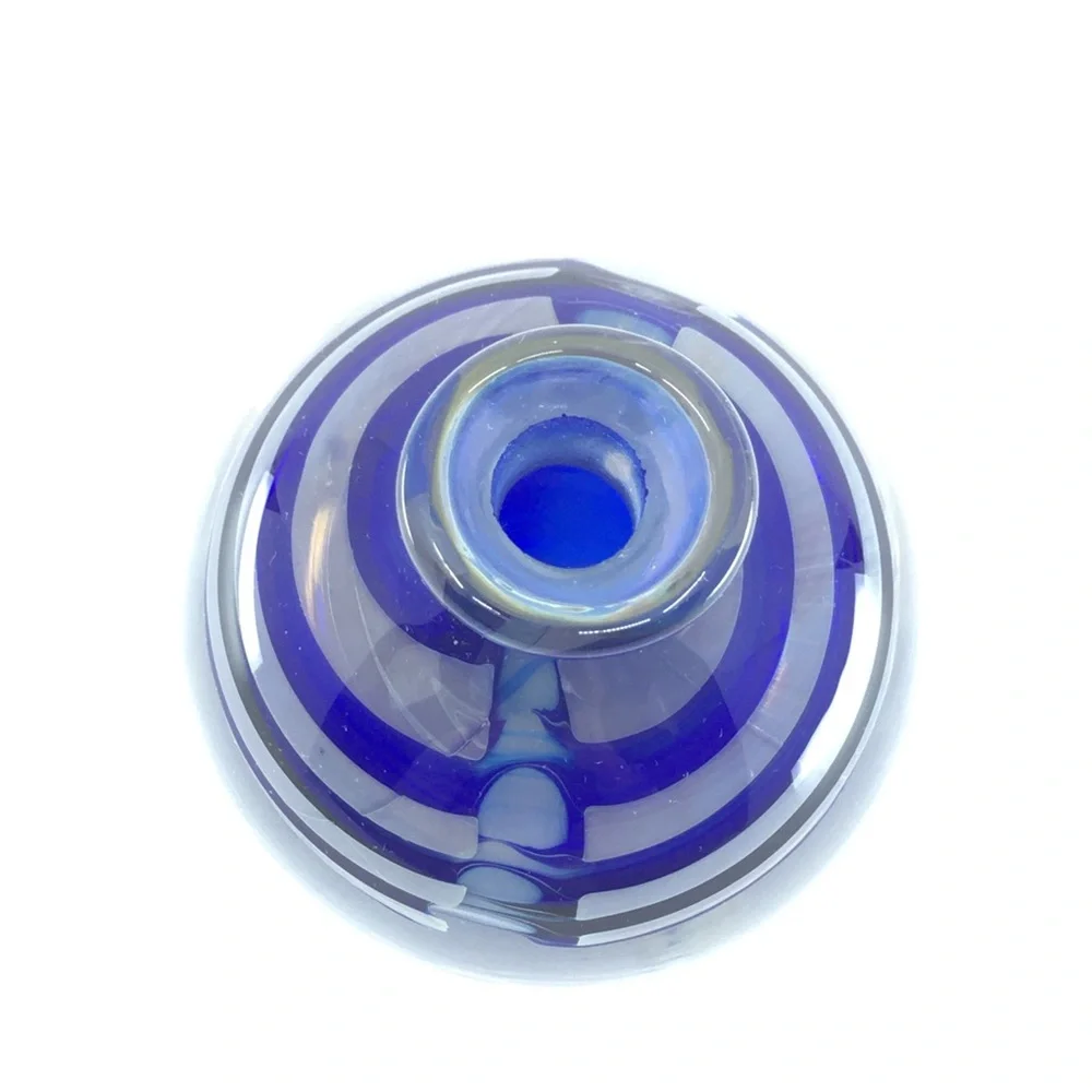 Vintage Cobalt Blue Swirl Glass Vase Paperweight Collectible Art Glass Round